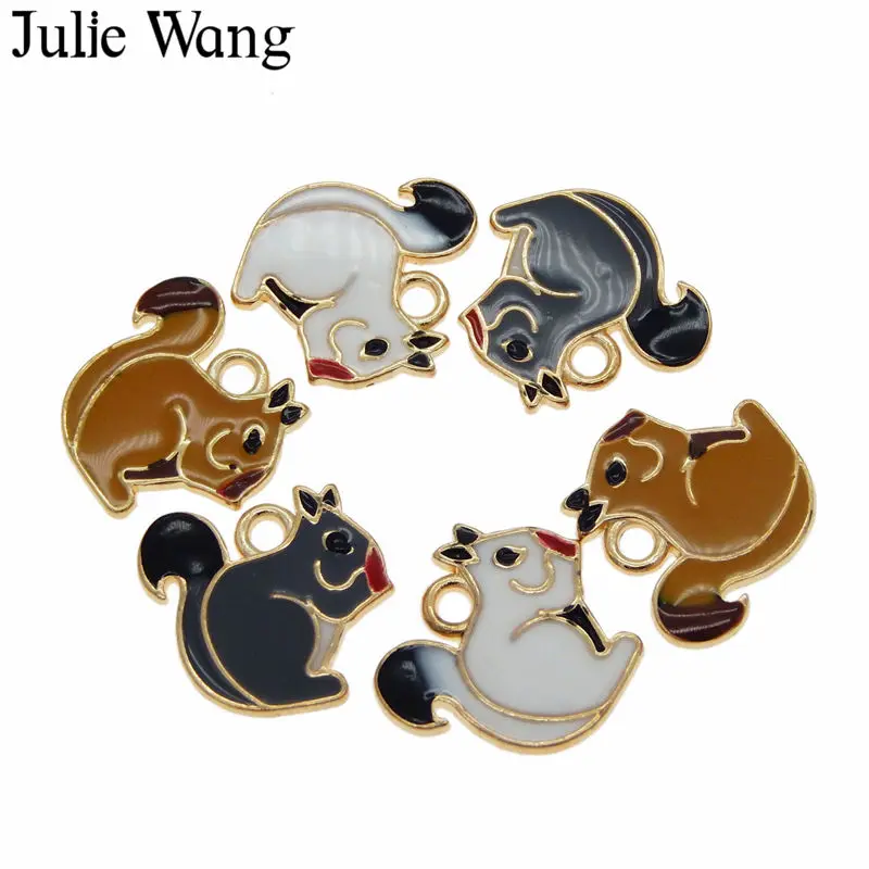 Julie Wang 6 шт. сплав эмаль белка Золотая основа амулеты для животных ожерелье с