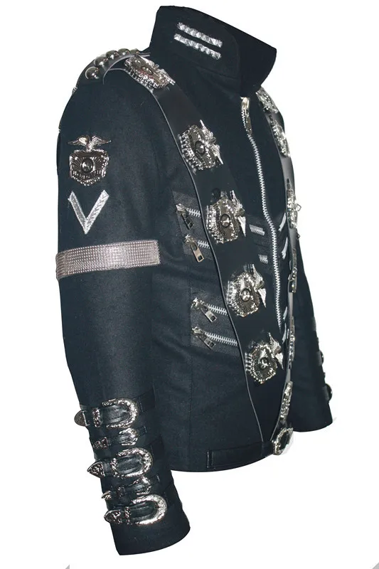 Классическая куртка с серебристыми значки орлом и Майклом Джексоном в стиле панк