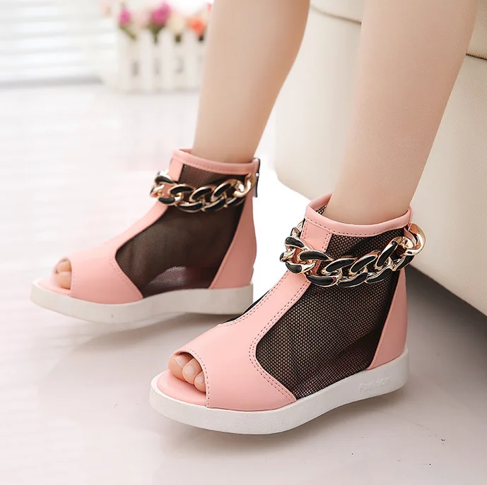 Girls Sandals 2016 Spring Fish Head High-top Shoes Children Summer Roman Style Cool Boots Soft Leather Zip | Детская одежда и