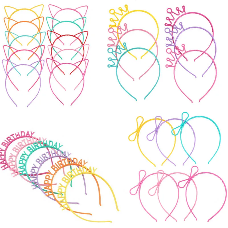

Children Girls Crown Princess Happy Birthday Headband Cat Kids Headwear Hair Accessories Birthday Hairbands Party Favors