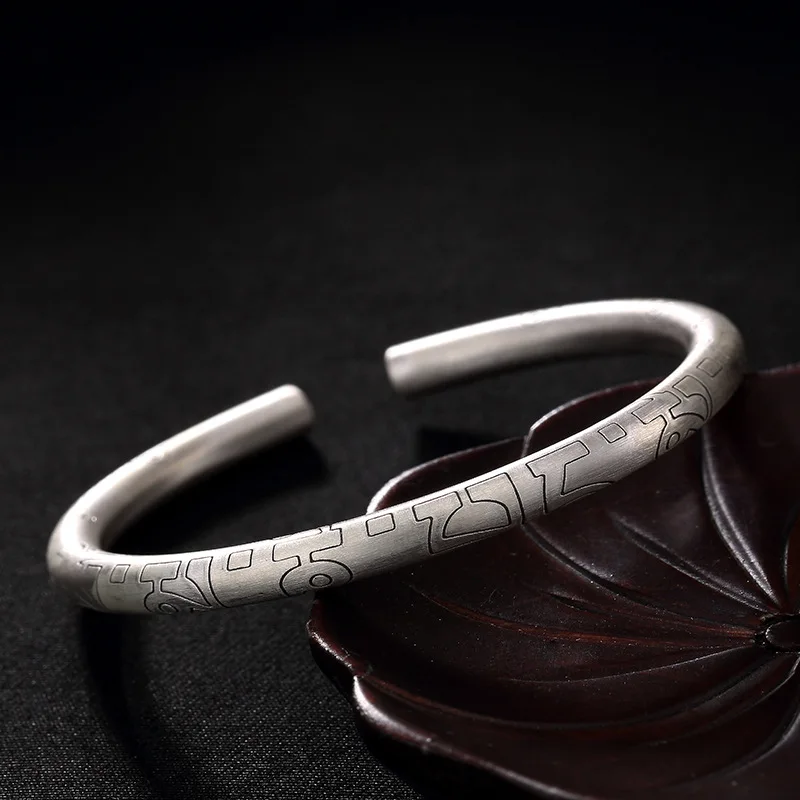 

silver six words, solid, solid, round sticks, sterling silver, antique opening, ladies' bracelet, bracelet, wholesale.