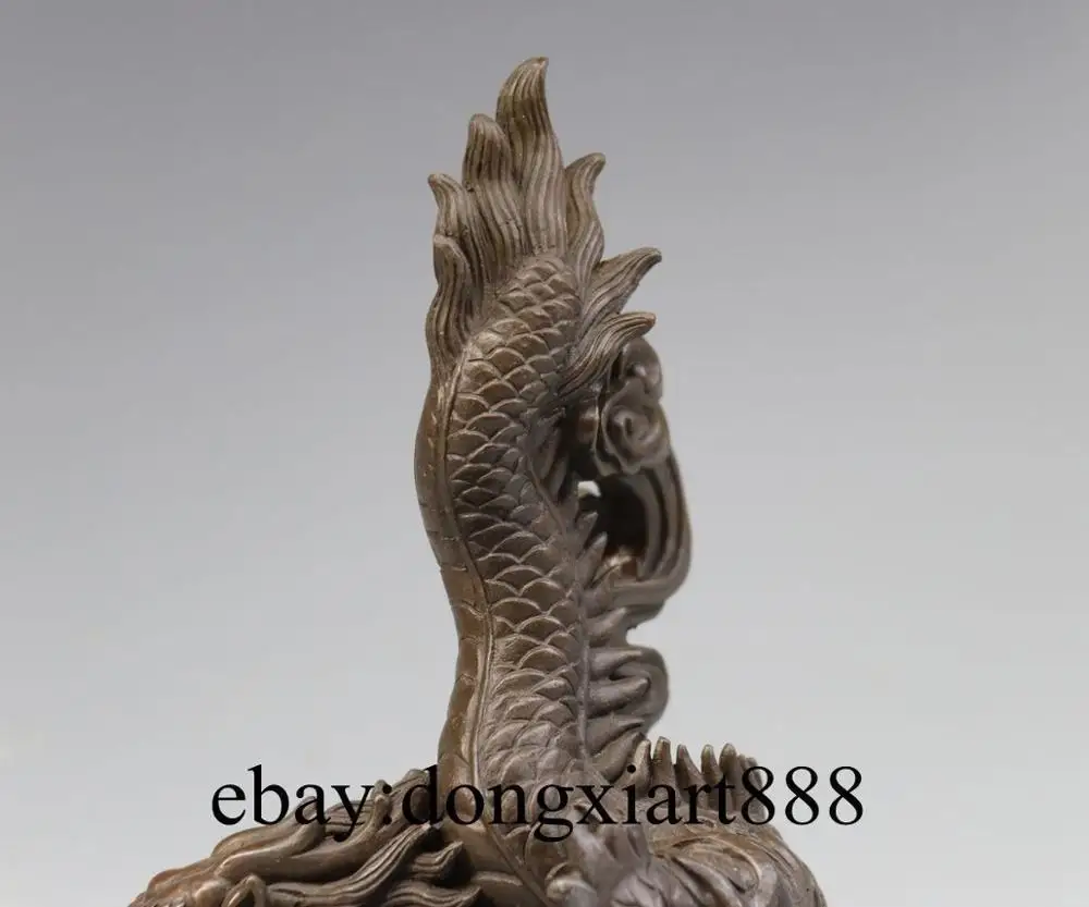 10&quot Chinese Zodiac Coffee Bronze Copper Dragon Wealth Fengshui Statue Sculpture | Дом и сад