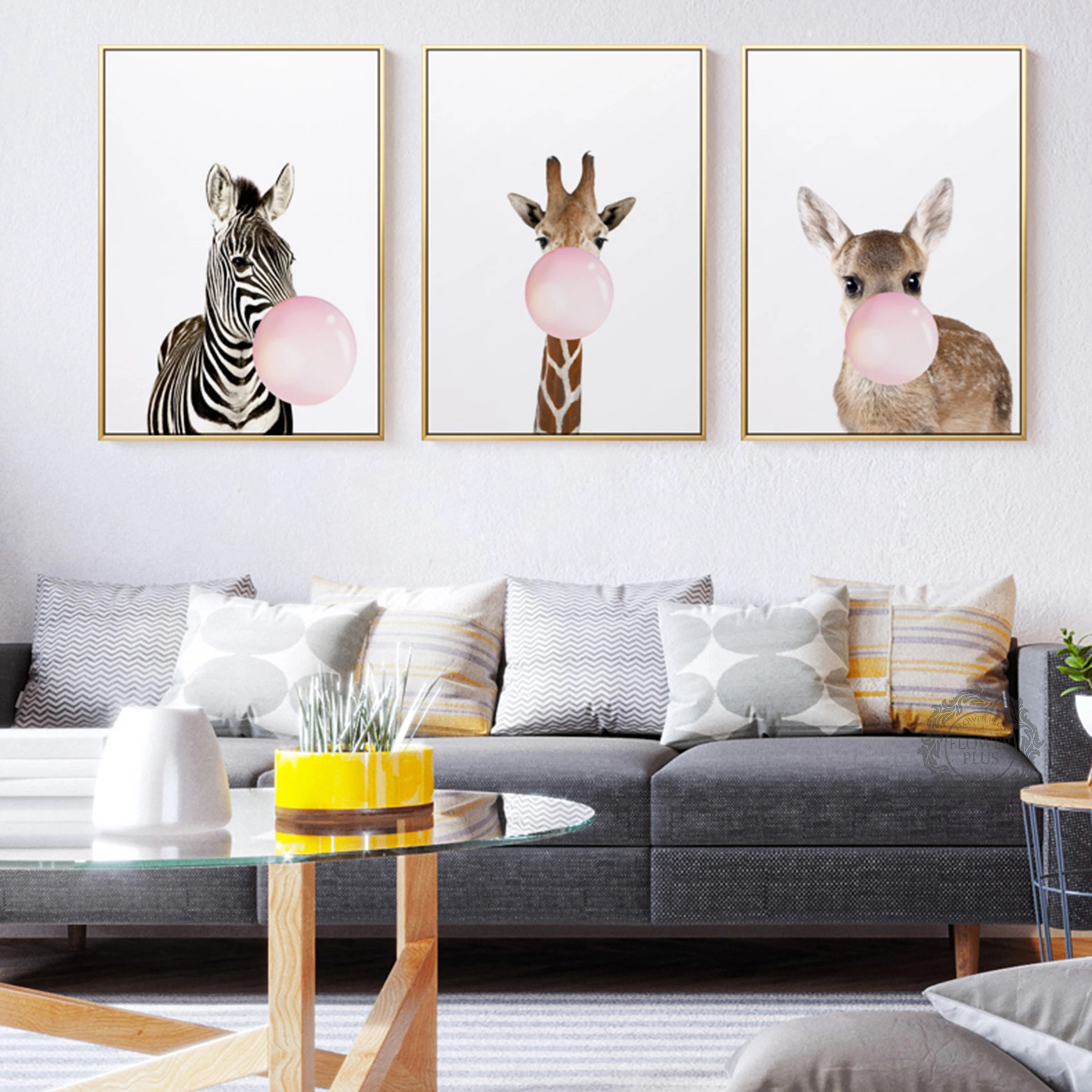 

Blowing Bubble Zebra Bear Giraffe Canvas Painting Posters And Prints Pink Wall Art Pictures For Living Room Nordic Home Decor