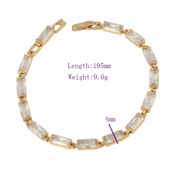 Желтый Позолоченные Звено Цепи Браслет Белый Кубический Цирконий CZ Кристалл Для