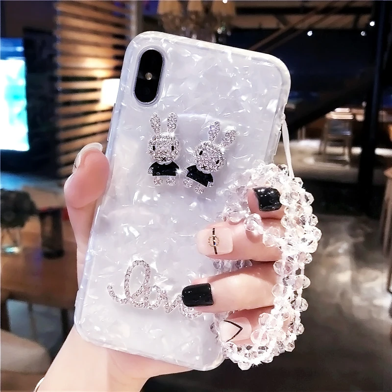Милые любовь алмазов Медведь горный хрусталь телефона чехол для iPhone 8 мягкий