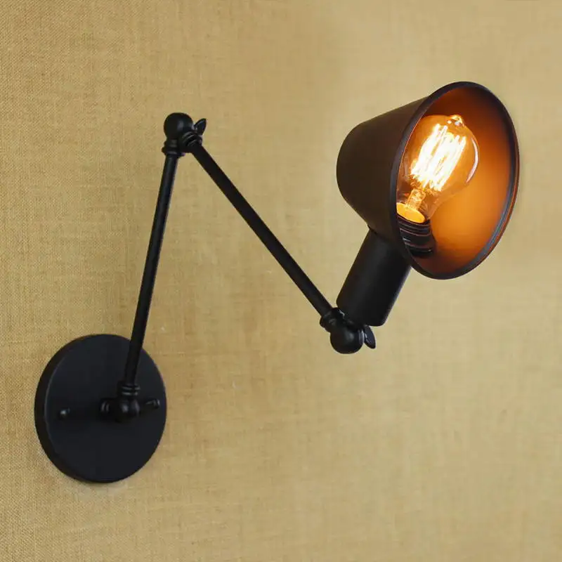 

new design antique retro black of metal shade adjustable wall lamps with long swing arm for workroom bedside bedroom wall Lights