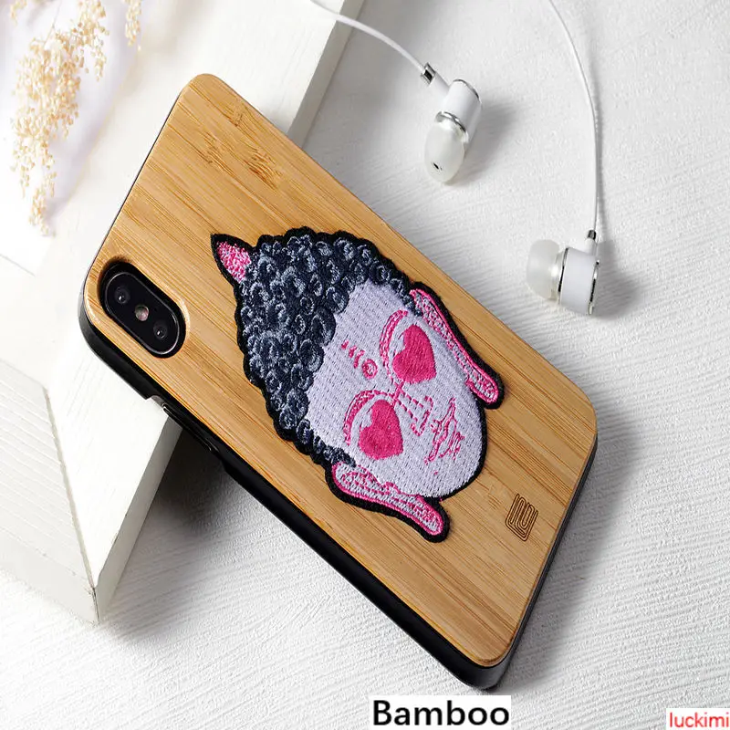 For iphone 6 7 8 6S Plus X Xs Xr Max Buddha Head peach cherry wood Bamboo embroidery Nature Material Phone case cover |