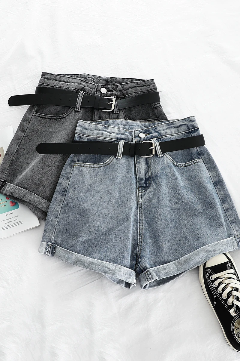 

Summer 2019 High Waist Denim Shorts For Women Sexy Loose Leg Casual Female Denim Shorts With Pocket Elegant Blue Gray Shorts
