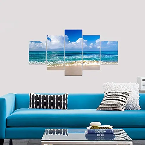

5 Panels HD Unframe Seaside Modern Stretched and Framed Seascape 5 panels Giclee Canvas Prints Artwork on Canvas Wall