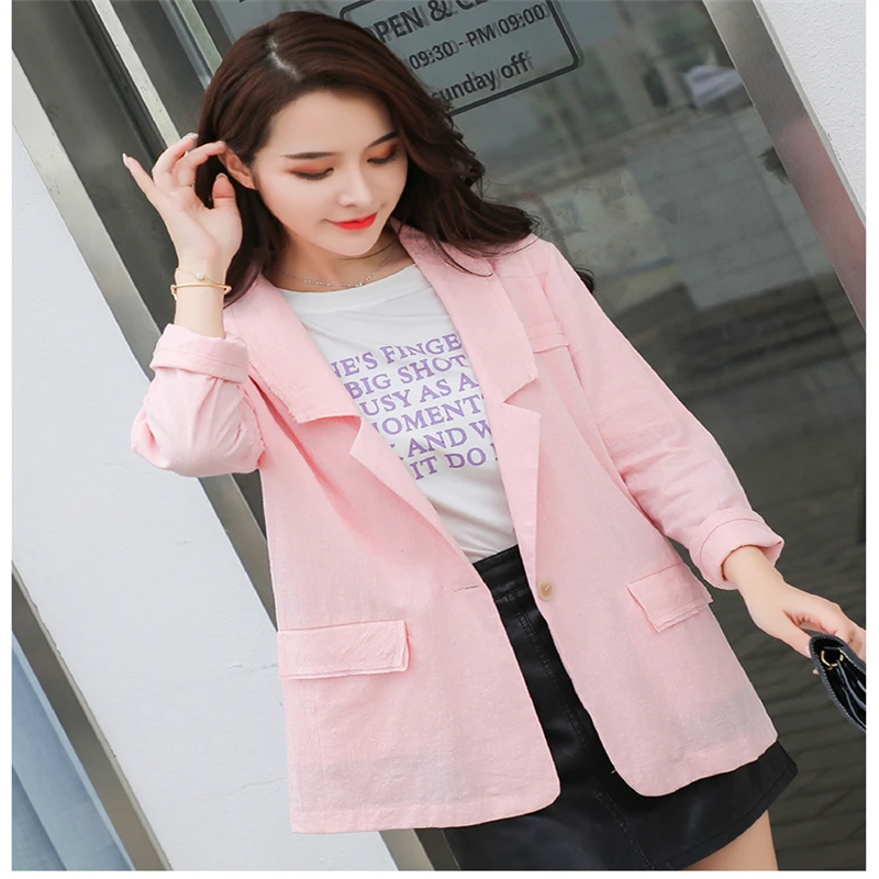 Hzirip 2018 Women's Thin Blazer Cotton Line Casual Blazers Solid Coat Loose Office Lady Slim Pockets Tops Suit Female Jackets | Женская