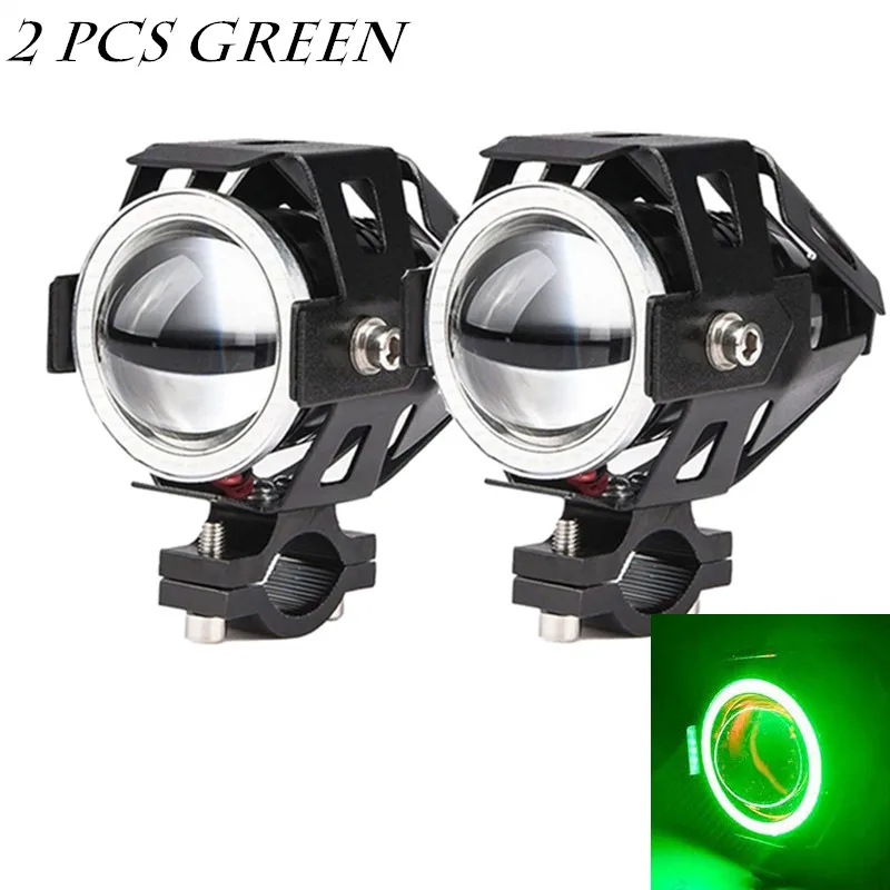 2 Pcs Green QIPO мотоцикл ангельские глазки фары лампы Hi-lo луч U7 Светодиодный прожектор 12 В подходит для Honda Yamaha - Цвет: 2 Pcs Green