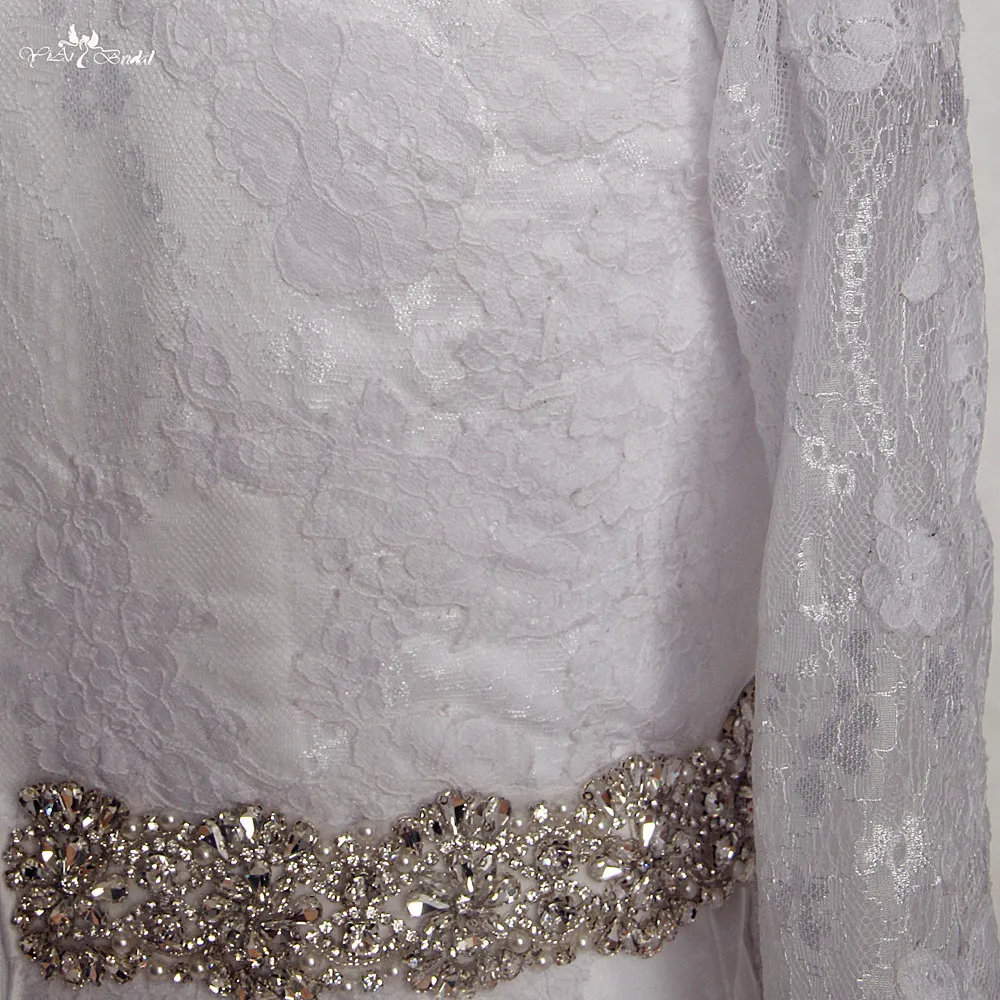 RSW1398 Yiaibridal настоящая работа Кристальный пояс свадебное платье с длинным рукавом v