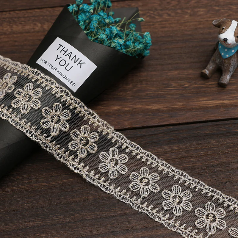 

Free Shipping 20 yards/lot Lace Ribbon Tape Lace Trim Fabric DIY Embroidered Net Lace Trim Cord For Sewing Decoration LS08