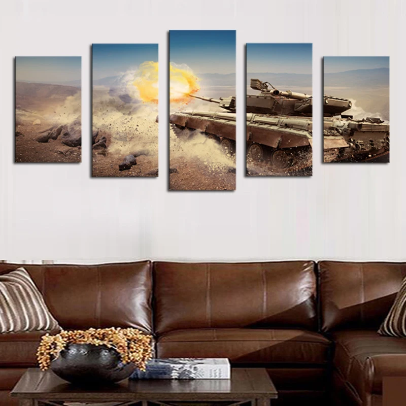 Без рамки 5 панелей современный Танк HD картина холст печать Картина Настенная