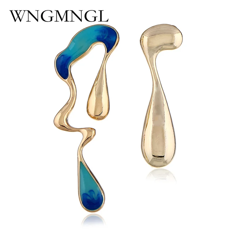WNGMNGL корейский стиль асимметричные серьги Уникальный Золотой Серебряный цвет