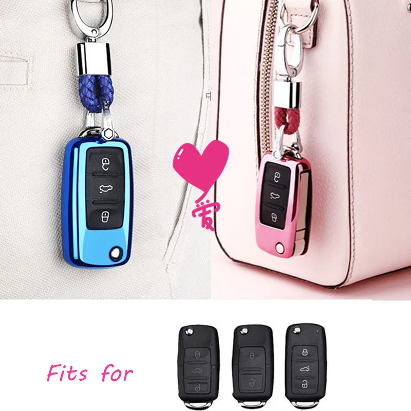 TPU Car Key Case For Volkswagen VW Passat Golf Jetta Bora Polo Sagitar Tiguan Auto Bag Cover Protector with Chain | Автомобили и