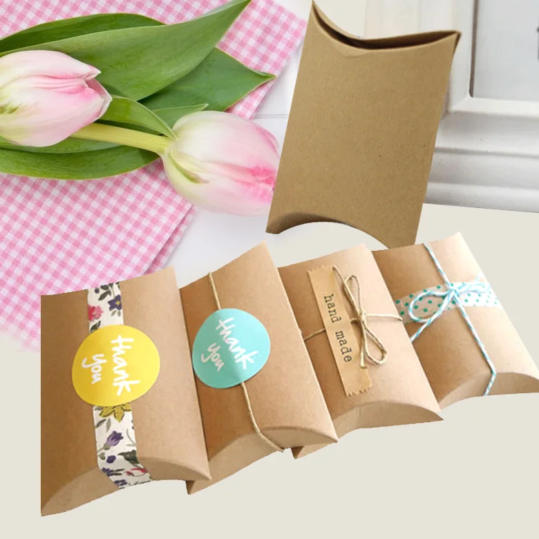 kraft 10 шт. Подарочная коробка для конфет, подарочная коробка в форме подушки для свадьбы, вечерние подарочные коробки для пирога, Экологичная крафт-упаковка - Цвет: kraft