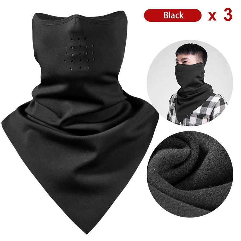 Black x 3 ROCKBROS зимняя Лыжная маска для лица, ветрозащитная теплая флисовая маска для сноуборда, мотоциклетная Мужская дышащая маска для холодной тренировки, полумаска для лица - Цвет: Black x 3
