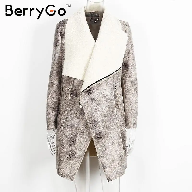BerryGo замшевое пальто из овечьей шерсти для женщин 2018 осень зима теплое длинное на