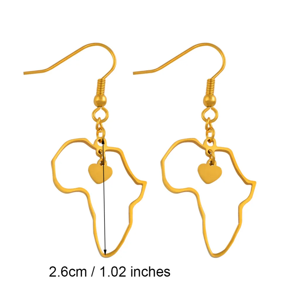 Gold Color Africa Map Earrings for Women Girls in Heart Trendy Jewelry African Maps #J0576 | Украшения и аксессуары