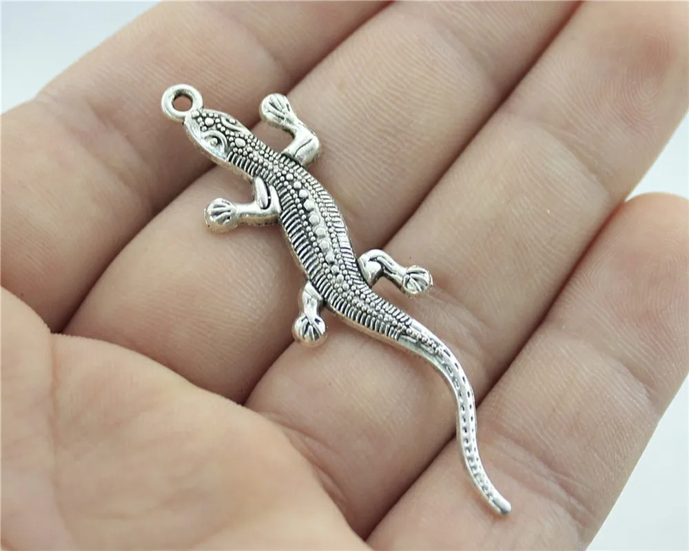 WYSIWYG 8 шт. 56x15 мм подвеска Gecko Хамелеон Шарм Подвески для изготовления ювелирных изделий античные серебряные подвески ящерица