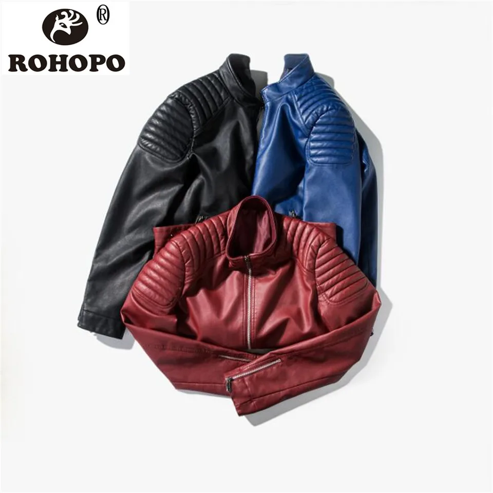 ROHOPO, кожаная мужская куртка, Ретро стиль, красный, синий, черный, Oneck, водонепроницаемая, Весенняя верхняя одежда, модная, мужская, воздушная, кожаная, тонкая, ПУ куртка