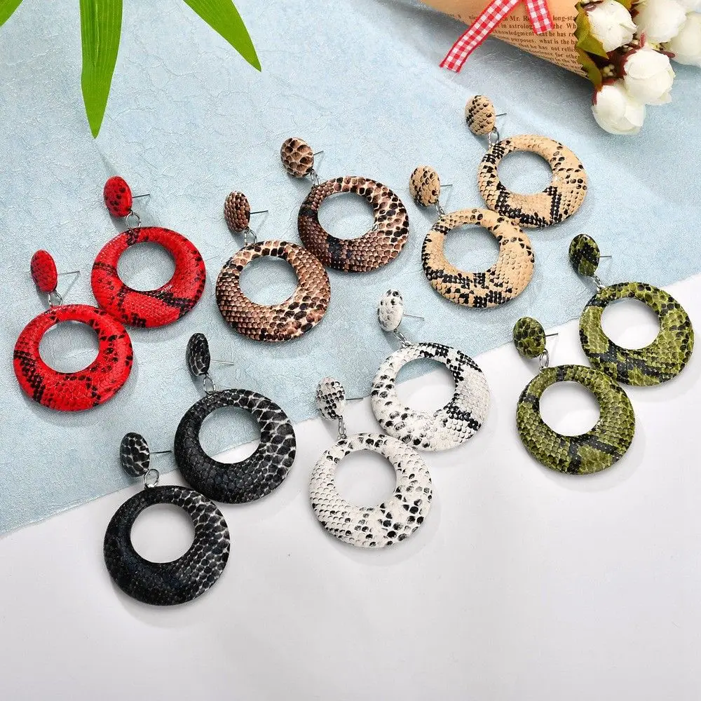 Leopard Round Drop Earrings Fashion Pendant Women Girls Snake Print Earrings Jewelry Gift