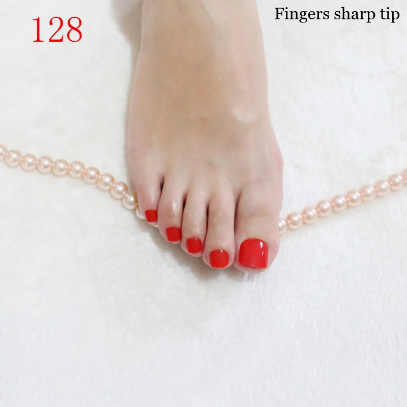 24 шт. накладные ногти красного цвета с коротким носком акриловые яркие на ногах