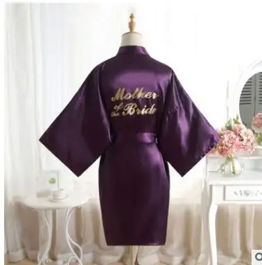 Purple Mother of the Шелковый Атласный Свадебный халат для невесты, Одноцветный халат, Короткое Кимоно, халат, ночной халат, банный халат, модный халат для женщин - Цвет: Purple Mother of the