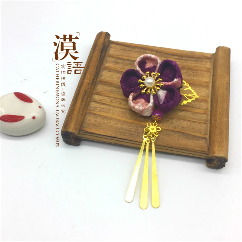 Hand Made Hairpin Cotton Cloth Hair Clip Cherry Barrettes Japanese Style Anime Cosplay Custom Accessories Kimono Fan | Тематическая