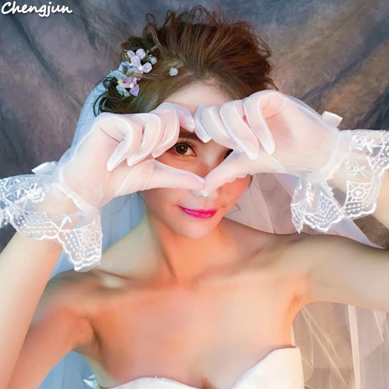 Белые кружевные Элегантные Свадебные перчатки Chengjun ever pretty свадебные аксессуары |