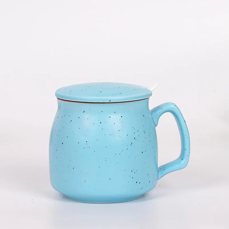Японские керамические чашки конфетного цвета Zakka с крышкой и ложкой для молока