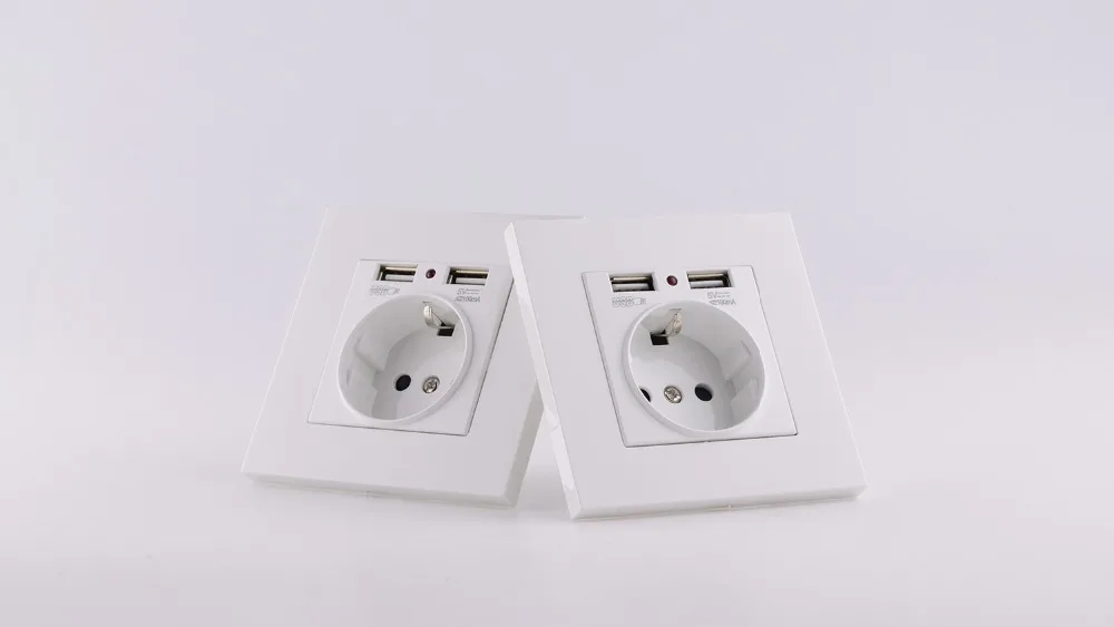 Настенная розетка питания 16А ЕС стандартный отвод с 2А Двойной USB порт зарядного устройства для мобильного телефона белый пластик USB разъем питания