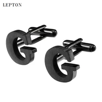 lepton stainless steel cufflinks for mens ip black plating metal letters g cuff links men french shirt cufflink relojes gemelos