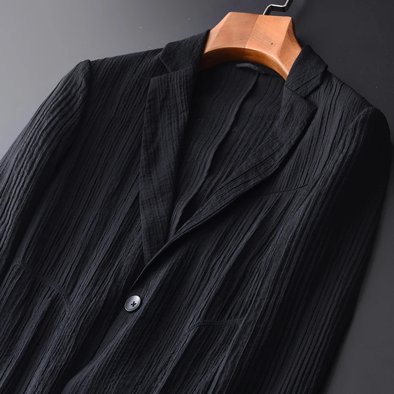 Minglu Luxury Blazers Men Plus Size 4XL 3D Texture Wrinkle Fabric Black Business Leisure Blazer Jacket Slim Fit Mens | Мужская одежда
