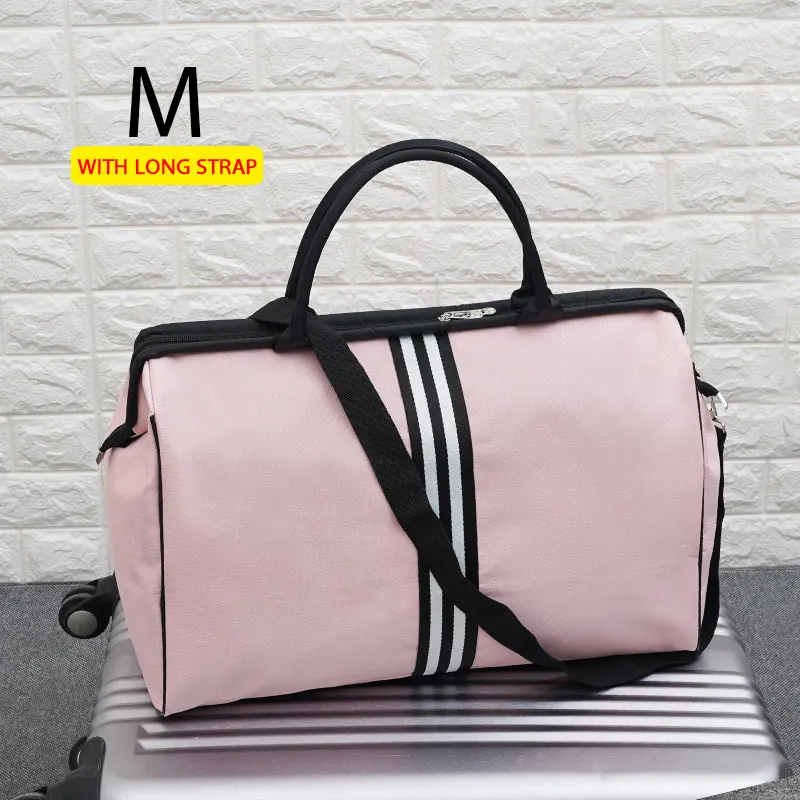 Pink M strap Женская сумка для путешествий на ночь и выходные, женская сумка в полоску, большая дорожная сумка, светильник для багажа, Мужская складная сумка для путешествий, Корейская сумка XA637WB - Цвет: Pink M strap