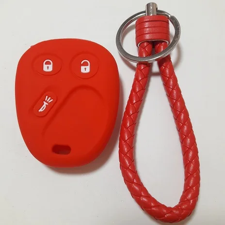 red with keychain Ключи дистанционного ключа оболочки для Сатурн GMC Chevrolet Cadillac Hummer H2 цепочка для ключей кольцо защитный силиконовый чехол держатель 3 кнопки - Название цвета: red with keychain