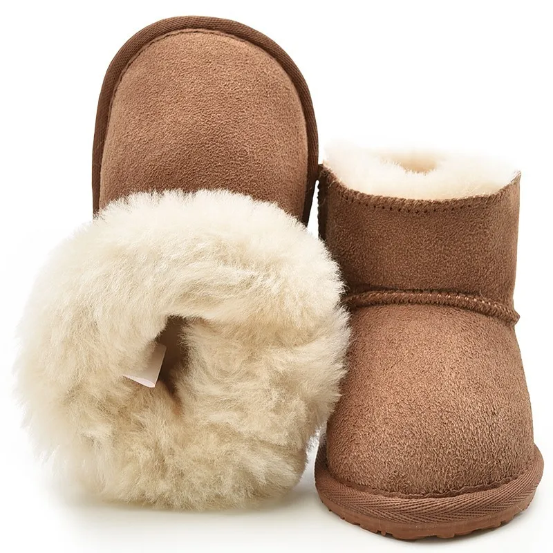 

Children Winter Snow Boots for Girls Boys Classic Kids Sheep Fur Leather Shoes Ski Wear Warm Footwear