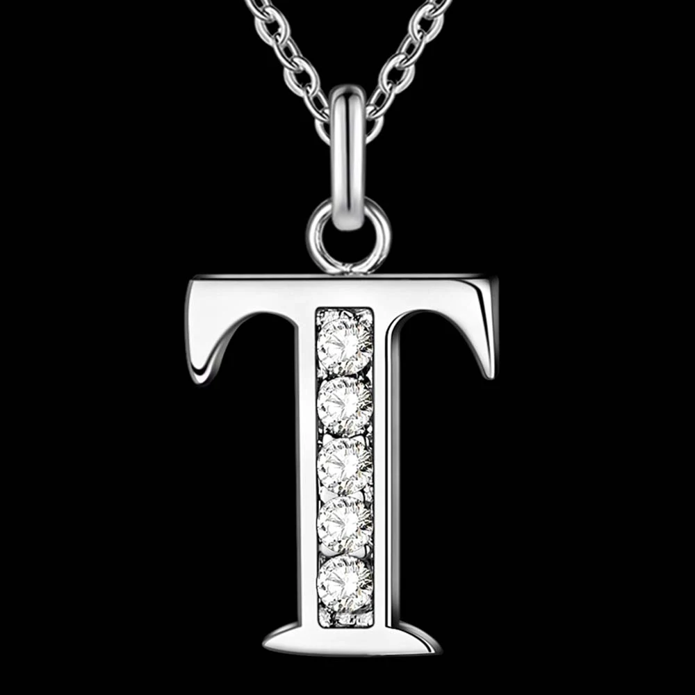 Фото Посеребренное ожерелье с буквой T bling из циркония, новая распродажа, серебряное ожерелье с подвесками/PALEDAPB HFEWUREX №2