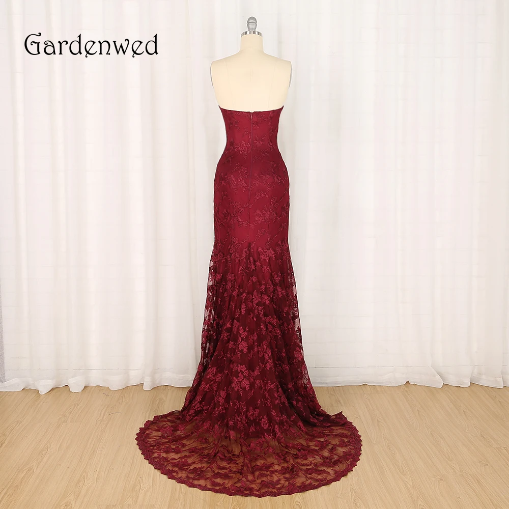Gardenwed Burgundy Lace Evening Dress Elegant Sweetheart Backless Floor Length Lady Formal Dresses robe longue | Свадьбы и торжества