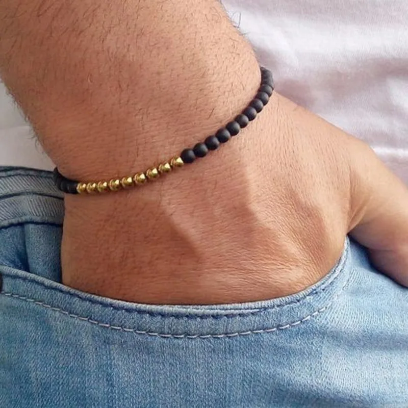 Мужские браслеты из бисера модные натуральные 4 мм каменные бусины украшения