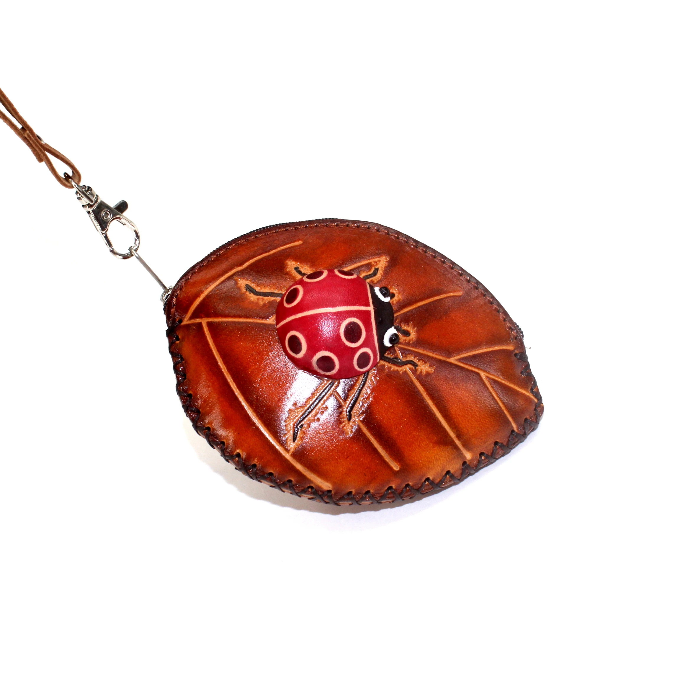 Кошелек для монет из натуральной кожи, женские кошельки и кошельки, женские сумки для монет moneys, сумочка для девушек, держатели для карт, Дамский мини-кошелек с листьями - Цвет: Коричневый