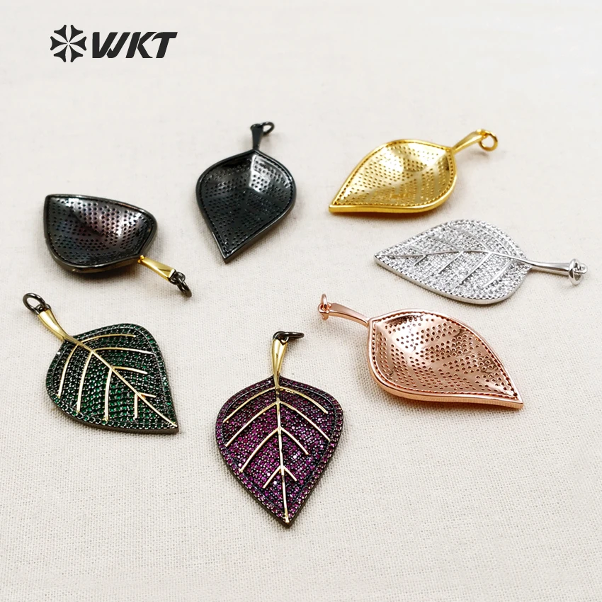 MP080 WKT Wholesale High Quality Cubic Zirconia Pave Necklace Pendant Big or Small Leaf Shape Metal Electroplate | Украшения и