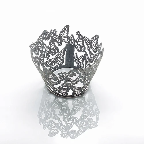 Silver 50 шт. бабочка маленькая лоза кружевная лазерная резка обертки для кексов Свадьба День рождения Рождество для украшения детского душа поставки - Color: Silver
