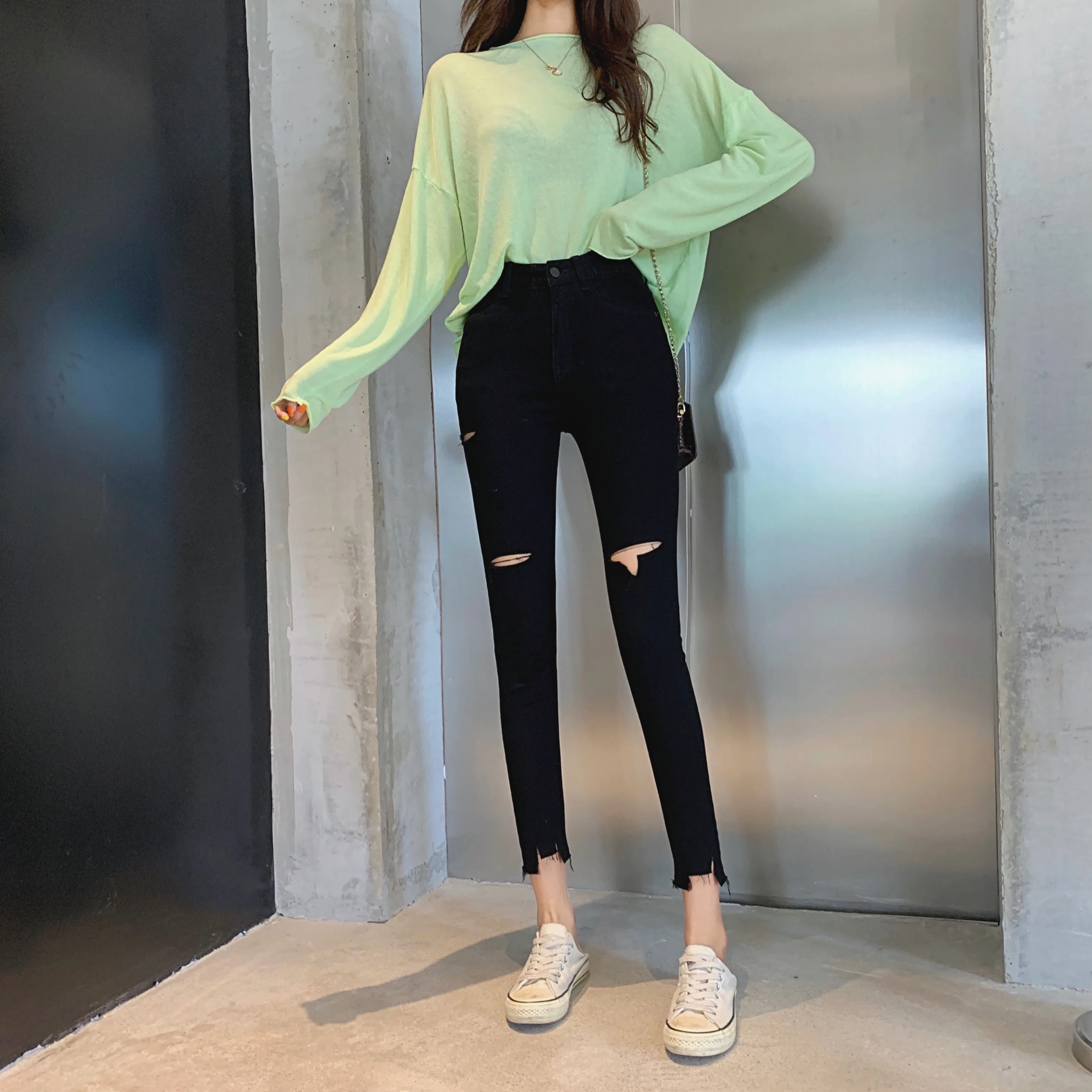 S xl 2019 осенние корейские шикарные Стильные узкие джинсовые брюки с высокой талией