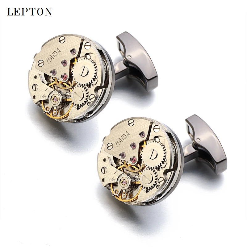 Lepton Watch Movement Cufflinks Of Immovable Fashion Steampunk Gear Watch Mechanism Cuff links For Mens Business Gifts Gemelos