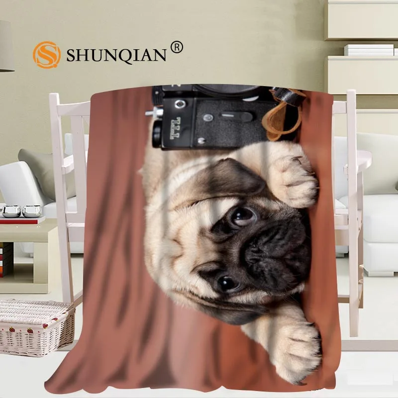 Economici Custom Cani Pug Puppy Coperta Di Flanella Falafel Tessuto 56x80 Pollici 50X60inch 40X50inch Divano Letto Coperte E Plaid Coperta Bambino Adulto Coperta Calda
