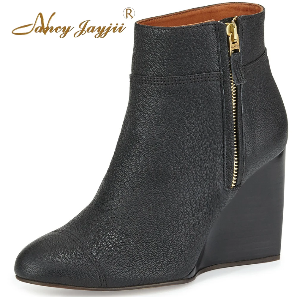 

Nancyjayjii Black Mature Ankle Boots 2021 Winter Women’S PU Pointed Toe Super High Wedges Booties Ladies Plus Size Zipper Shoes