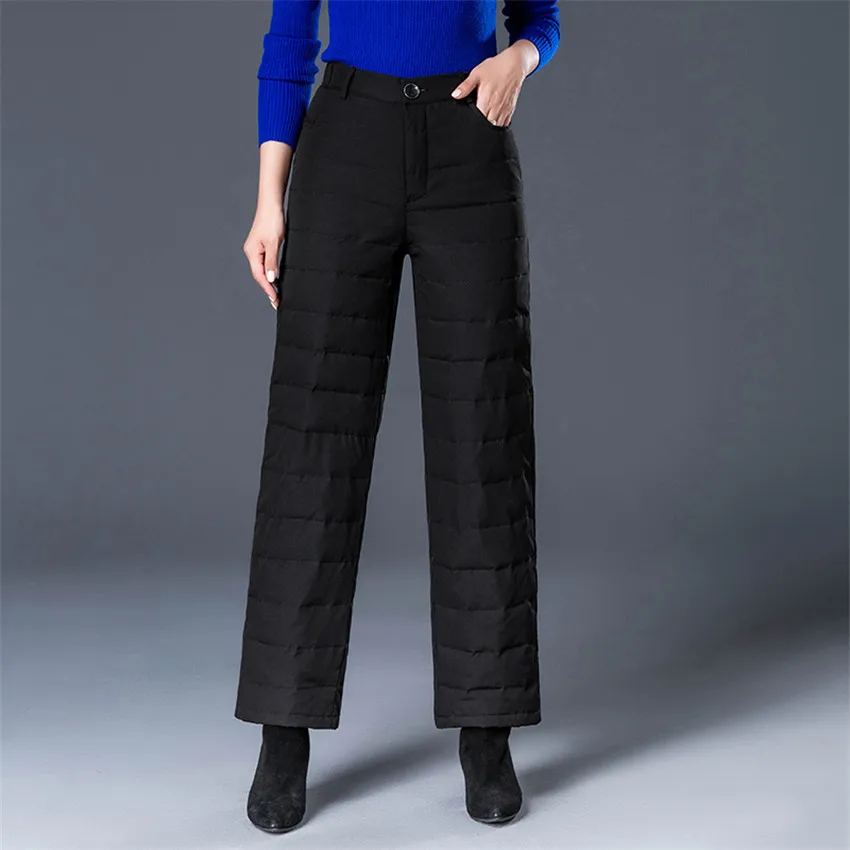 2019 Fashion Slim Winter Women High Waist Down Pants Big Size Lady Warm Thicked Ankle-Length Pant Female Trousers OutWear WZ656
