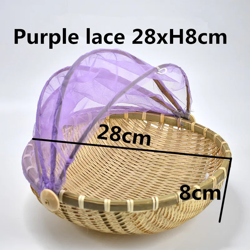 Purple lace 28xH8cm Подарочная корзина ручной работы Бамбуковая ткань плетеная корзина пылезащитный фруктовый лоток пищевые блюда для хлеба крышка с марлей Panier Osier хранения - Цвет: Purple lace 28xH8cm